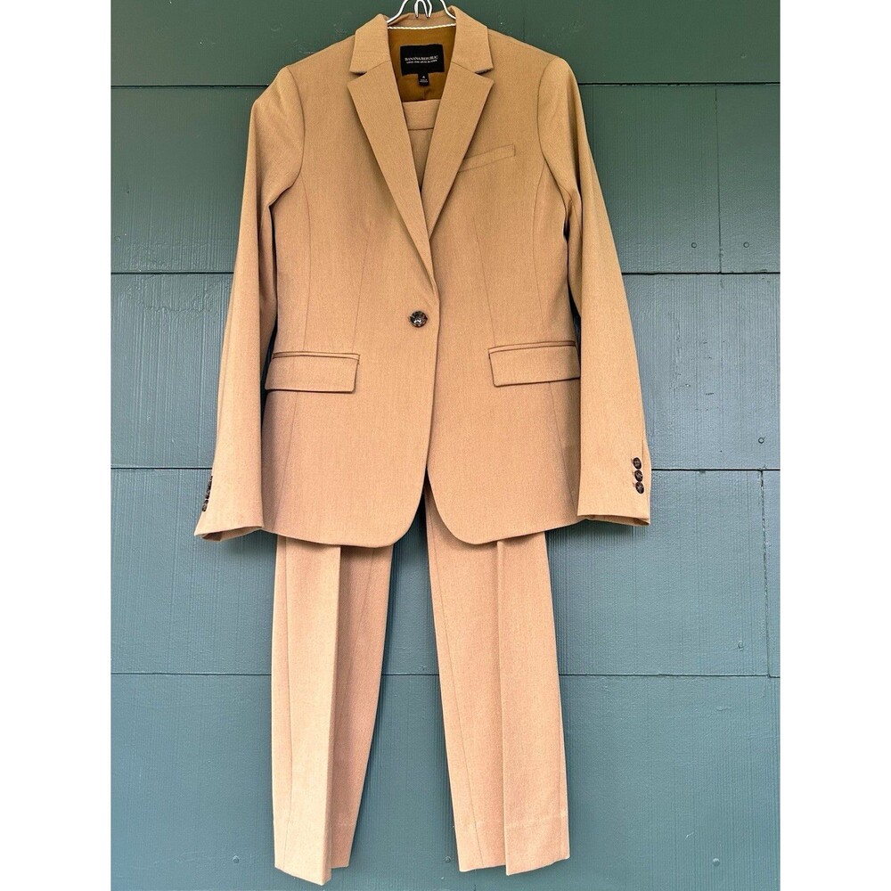 Banana Republic Camel Tan Pants Suit Set Long Lean Blazer Sz 4 Ryan Pants Sz 6